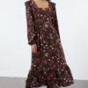 Trendyol Brown Floral A-Line Ruffle 100% Viscose Woven Dress