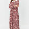 Trendyol Brown Floral Pattern Scalloped Tie Collar Detailed Viscose Woven Dress