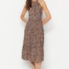 Trendyol Brown Flounce Midi szőtt állati mintás szőtt ruha