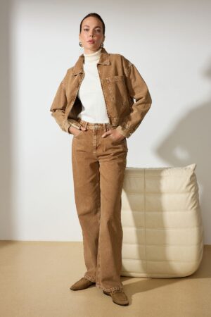 Trendyol Brown High Waist Wide Leg Jeans