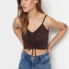 Trendyol Brown Knitted Blouse with Shirring Detail
