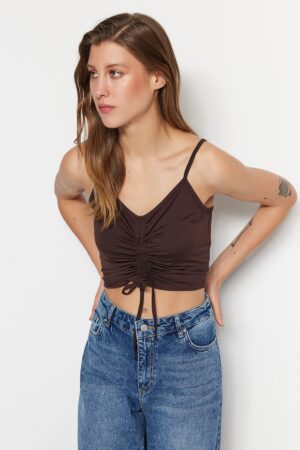 Trendyol Brown Knitted Blouse with Shirring Detail