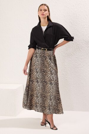 Trendyol Brown Leopard Patterned Woven Skirt