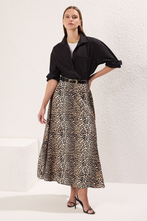 Trendyol Brown Leopard Patterned Woven Skirt