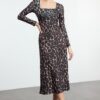 Trendyol Brown Leopard Printed Maxi Flounce Fitted Maxi Stretch Knit Dress