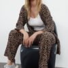 Trendyol Brown Leopard Printed Relaxed Cut Flexible Kimono Knitted Bottom-Top Set