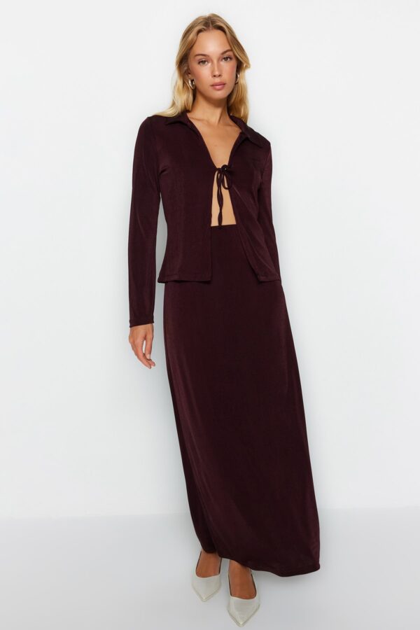 Trendyol Brown Limited Edition Tile Glossy Surface and Soft Texture Maxi Skirt