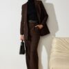 Trendyol Brown Linen Look Woven Jacket Trousers Bottom-Top Set