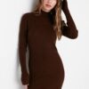 Trendyol Brown Mini Knitted Bodycon Dress
