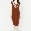 Trendyol Brown Mini Knitwear Color Block Dress