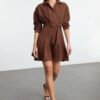 Trendyol Brown Mini Woven Shirt Dress with Open Waist Skirt