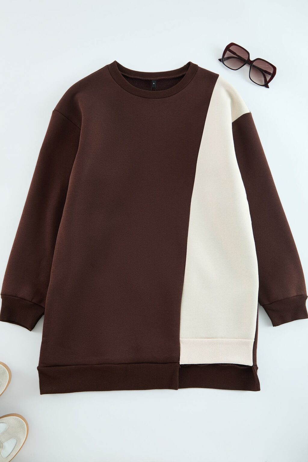 Trendyol Brown Oversize Color Blocked Sweatshirt