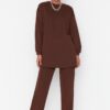 Trendyol Brown Oversize Crew Neck Basic Knitted Tracksuit