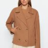 Trendyol Brown Oversize széles szabású bélyegzett kabát