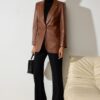 Trendyol Brown Oversized Faux Leather Woven Blazer Jacket