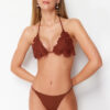 Trendyol Brown Piping Brazilian Bikini Bottom