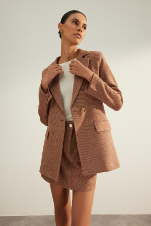 Trendyol Brown Premium Quality Regular Fit Lined Stamp Fabric Woven Blazer Jacket