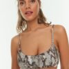 Trendyol Brown Python Pattern U-Neck Bikini Top