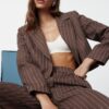 Trendyol Brown Regular Crop Striped Woven Blazer Jacket