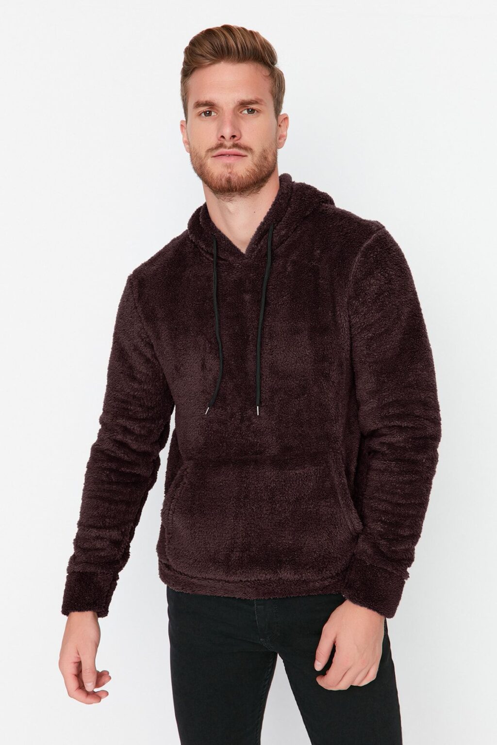 Trendyol Brown Regular/Normal Cut Hooded Warm Plush Sweatshirt
