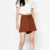 Trendyol Brown Relaxed Fit Regular Waist Wrap/Textured Knitted Shorts