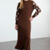 Trendyol Brown Ribbon Patterned Knit Dress