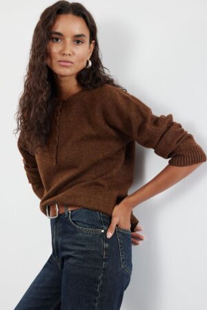 Trendyol Brown Soft Texture Button Detailed Knitwear Sweater