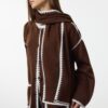 Trendyol Brown Soft Texture Wide Pattern Scarf Beard Detailed Knitwear Cardigan