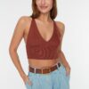 Trendyol Brown Super Crop Back Detailed Knitted Thin Blouse