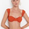 Trendyol Brown Textured Bikini Top