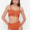 Trendyol Brown Textured Cut Out Detailed Bikini Bottoms