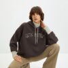 Trendyol Brown Thick Fleece Knitwear Tape Detailed Hooded Knitted Sweatshirt