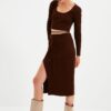 Trendyol Brown Tie Detailed Knitwear Bottom-Top Set