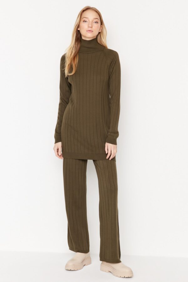 Trendyol Brown Turtleneck Corduroy Sweater-Pants