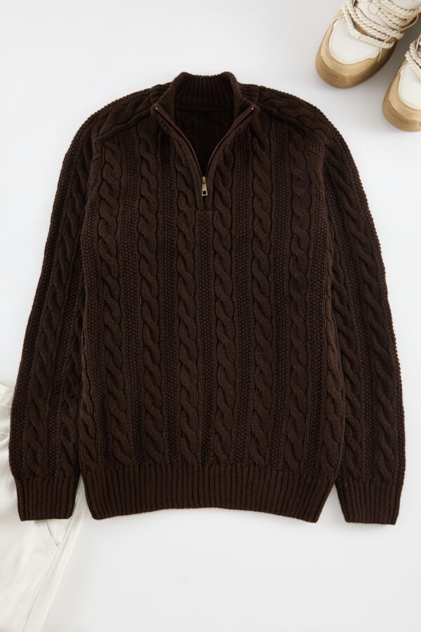 Trendyol Brown Unisex Regular Fit Half Turtleneck Hair Knit Sweater