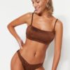 Trendyol Brown V-Cut ezüstös magas szárú bikini alsó