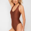 Trendyol Brown V-neck Backless High Leg Regular Swimsuit
