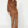 Trendyol Brown Velvet Woven Jumpsuit