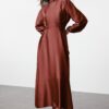 Trendyol Brown Waistline Satin Evening Dress