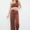 Trendyol Brown Weaving 100% Cotton Blouse Trousers Beach Set