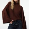 Trendyol Brown Wide Pattern Bat Sleeve Knitwear Sweater