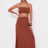 Trendyol Brown Woven Accessorized Blouse and Skirt Set