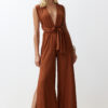 Trendyol Brown Woven Backless Tied Beach Jumpsuit