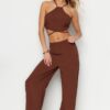 Trendyol Brown Woven Tie Blouse Trouser Suit