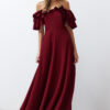 Trendyol Burgundy A-Cut Flounce Woven Long Elegant Evening Dress