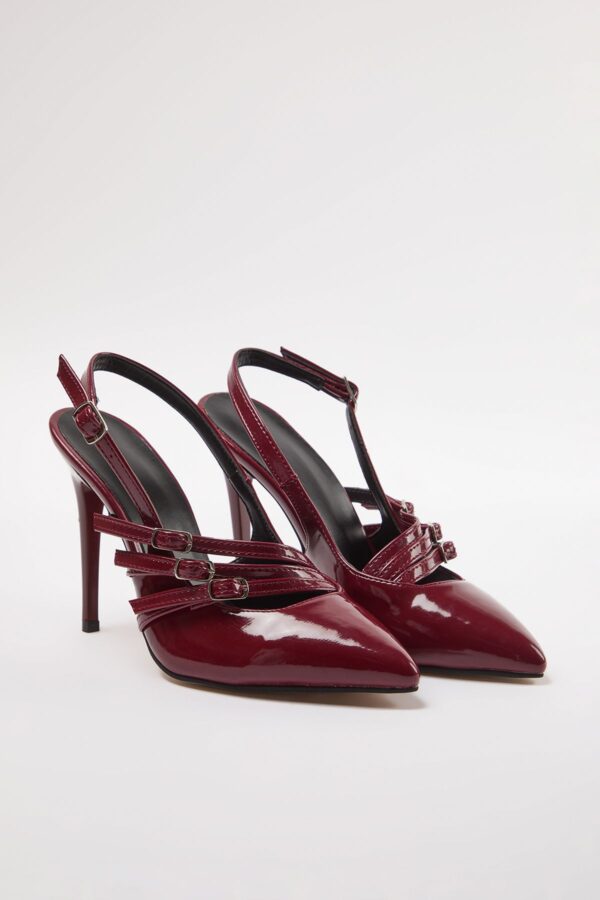 Trendyol Burgundy Band Detailed Pointed Toe Women's Thin Heel Shoes