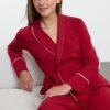 Trendyol Burgundy Belted 100% Cotton Maternity Knitted Pajama Set