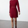 Trendyol Burgundy Belted Bodycon Mini Woven Dress