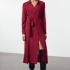 Trendyol Burgundy Belted Viscose Midi Woven Dress