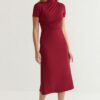 Trendyol Burgundy Body-fitting Knitted Fabric Mixed Midi Woven Dress